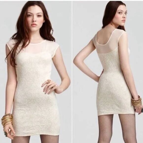 Free People Lurex Starlight Ivory Sleeveless Bodycon Mini Dress Size Xs - Picture 1 of 6